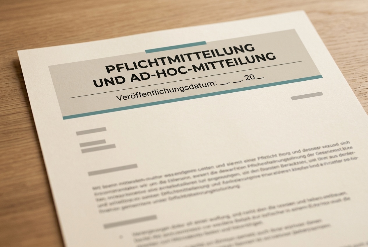 Ein knapp gehaltenes offizielles Mitteilungsblatt mit Kopfzeile und Datum liegt auf einem warmen Untergrund